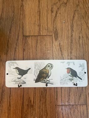 Bird-Themed Wall Hook Rack in White with Owls and Robins